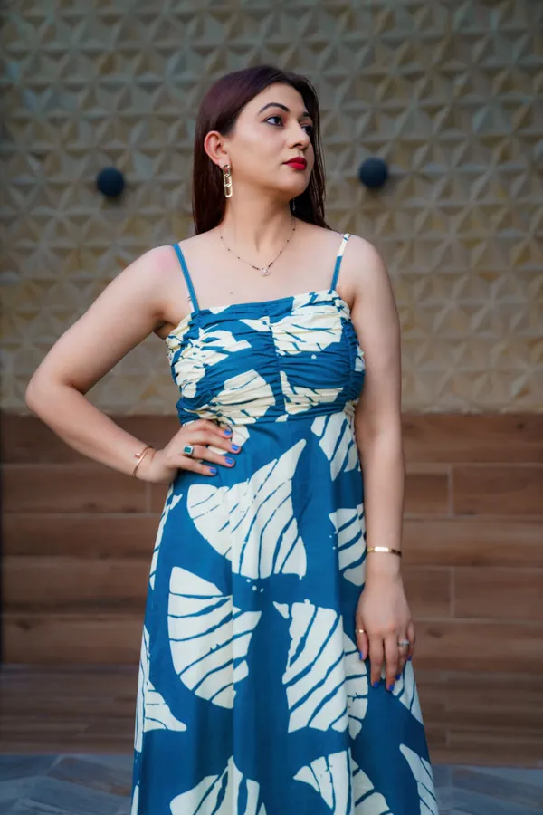 Teal_Blue_Flex_Cotton_Midi_Dress_For_Women