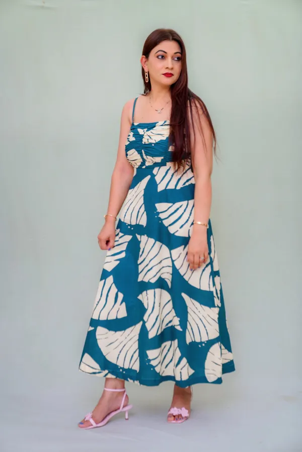 Teal_Blue_Flex_Cotton_Midi_Dress_For_Women