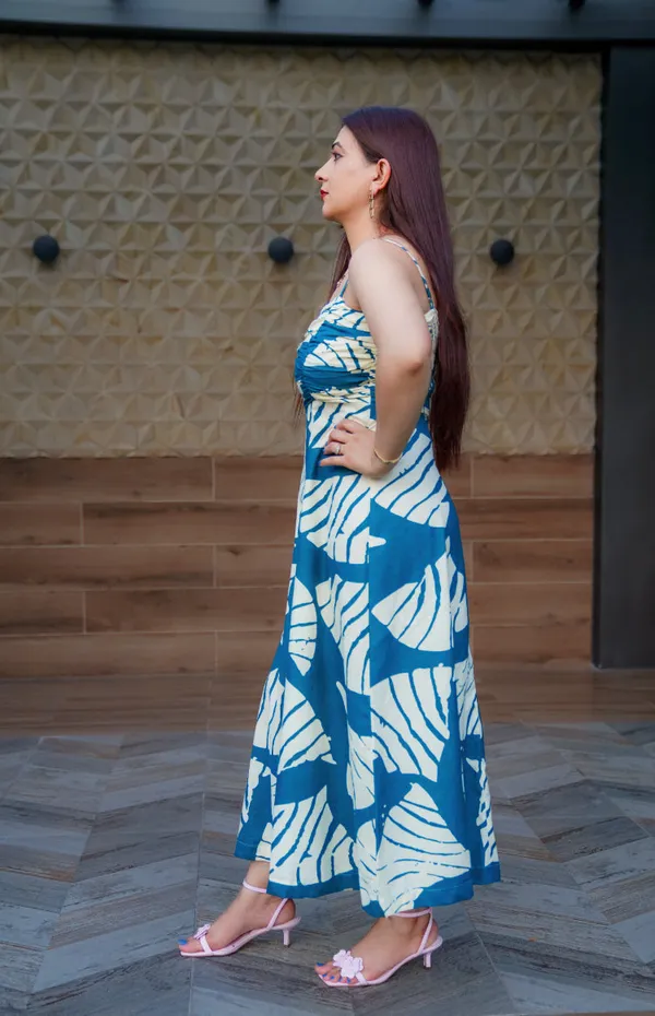 Teal_Blue_Flex_Cotton_Midi_Dress_For_Women
