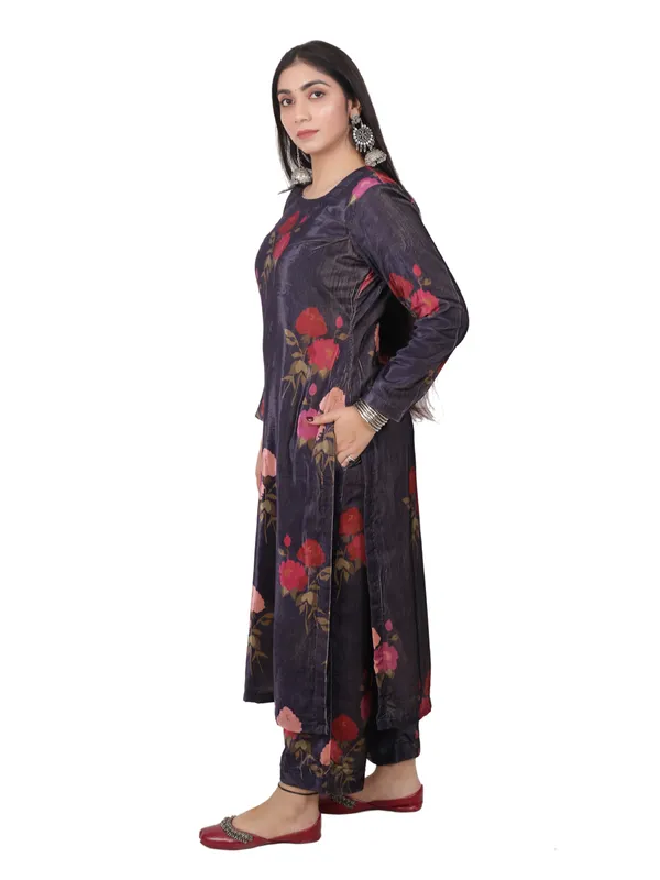 Purple_Velvet_Floral_Kurta_Set_For_Women