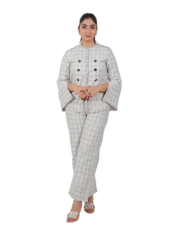 Light_Grey_Check_Tweed_Blazer_Set_For_Women