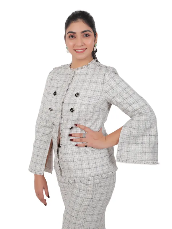 Light_Grey_Check_Tweed_Blazer_Set_For_Women