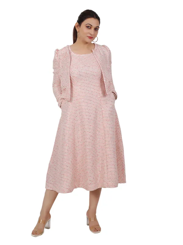 Peach_Tweed_Midi_Dress_With_Jacket_For_Women