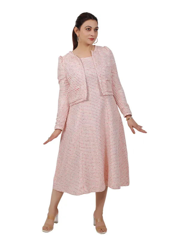 Peach_Tweed_Midi_Dress_With_Jacket_For_Women