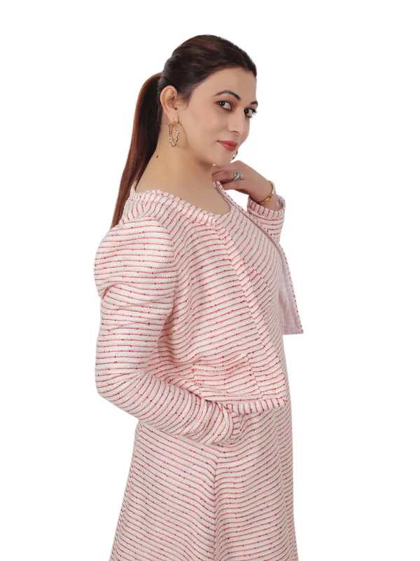 Peach_Tweed_Midi_Dress_With_Jacket_For_Women