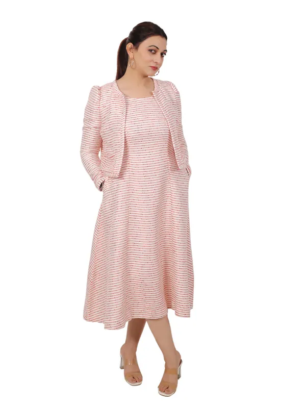Peach_Tweed_Midi_Dress_With_Jacket_For_Women