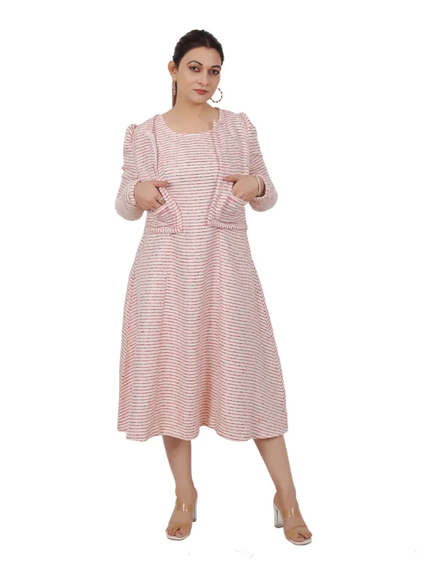 Peach_Tweed_Midi_Dress_With_Jacket_For_Women