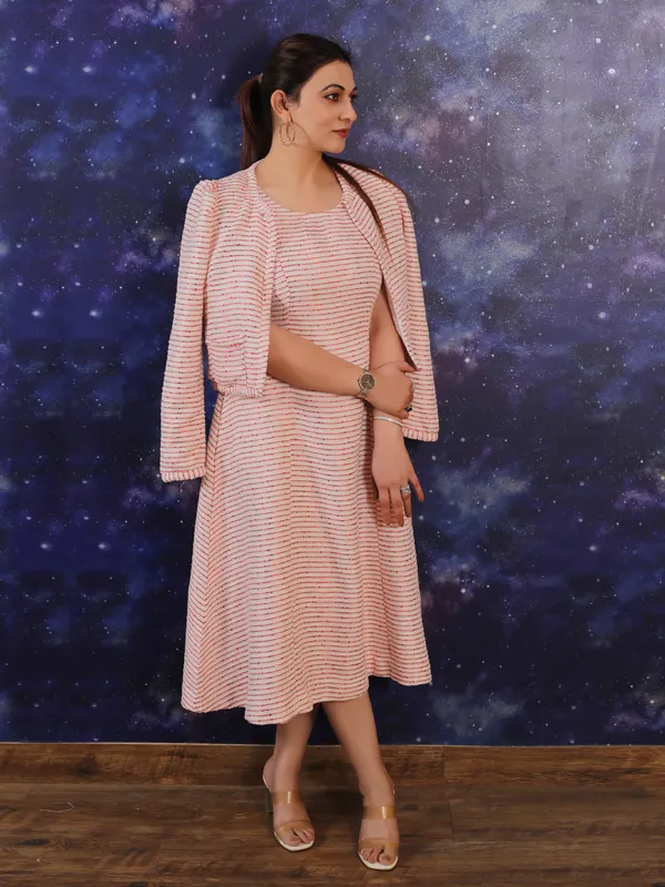Peach_Tweed_Midi_Dress_With_Jacket_For_Women