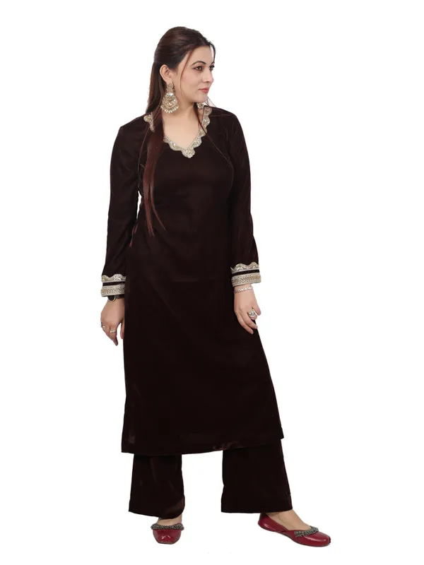 Brown_Velvet_Kurta_Set_For_Women