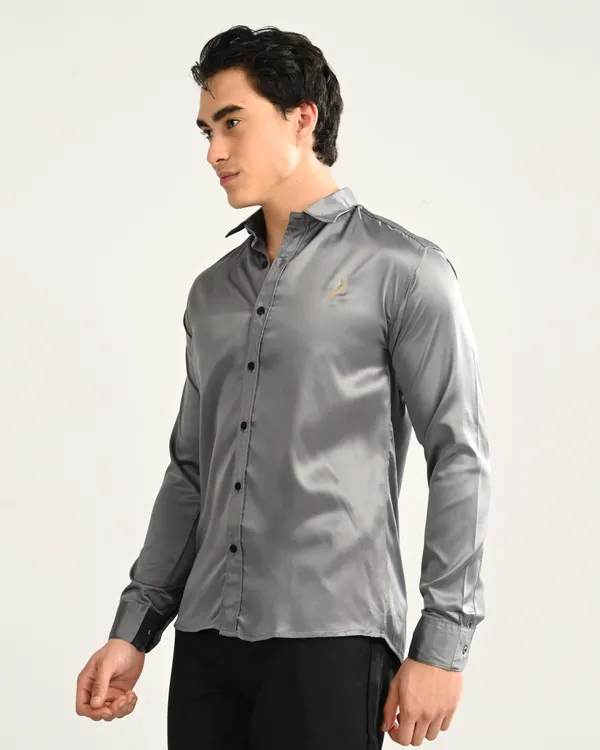 Grey_&_Blue__Satin_Slim_Fit_Gold_Logo_Shirt_For_Men_(Pack_Of_2)