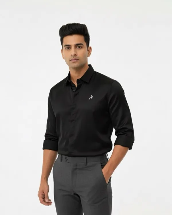Midnight_Blue_&_Black_Satin_Slim_Fit_Sliver_Logo_Shirt_For_Men_(Pack_Of_2)