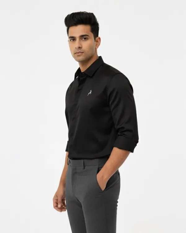 Midnight_Blue_&_Black_Satin_Slim_Fit_Sliver_Logo_Shirt_For_Men_(Pack_Of_2)