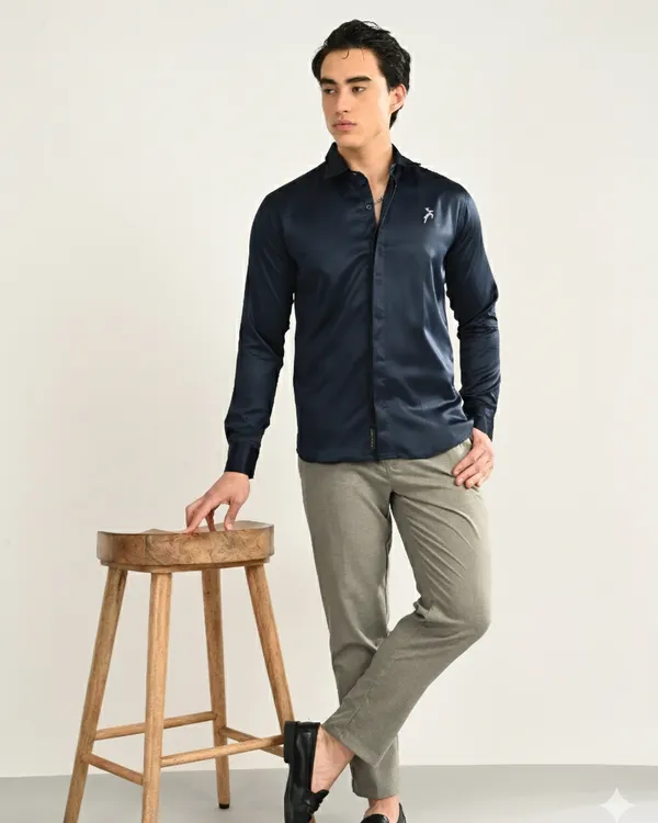 Midnight_Blue_&_Black_Satin_Slim_Fit_Sliver_Logo_Shirt_For_Men_(Pack_Of_2)