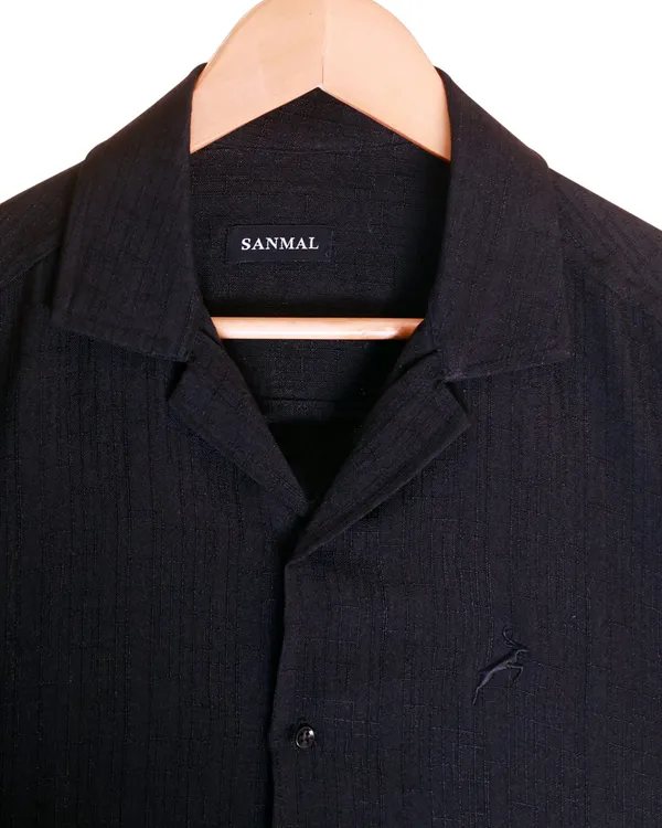 Black_Linen_Blend_Slub_Shirt_For_Men