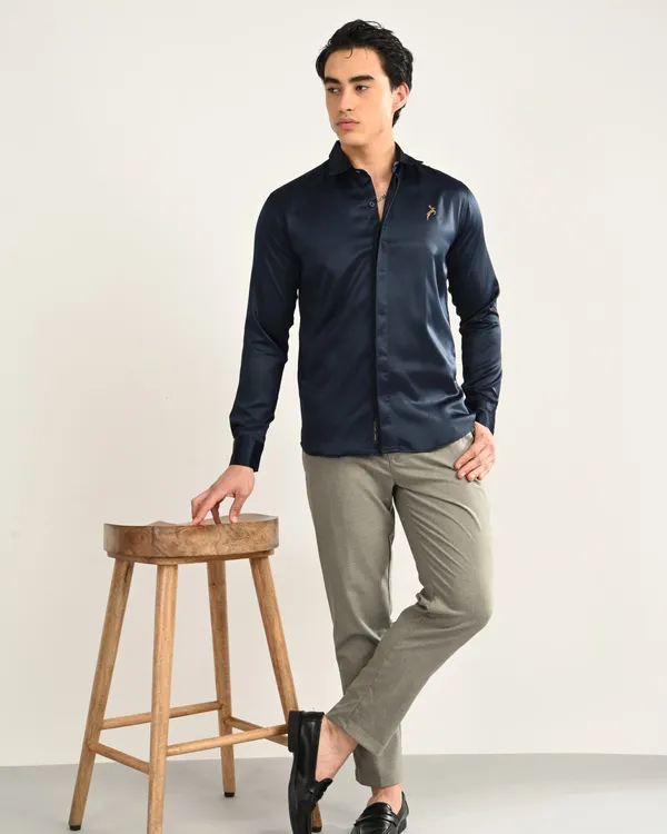 Midnight_Blue_Satin_Slim_Fit_Gold_Logo_Shirt_For_Men