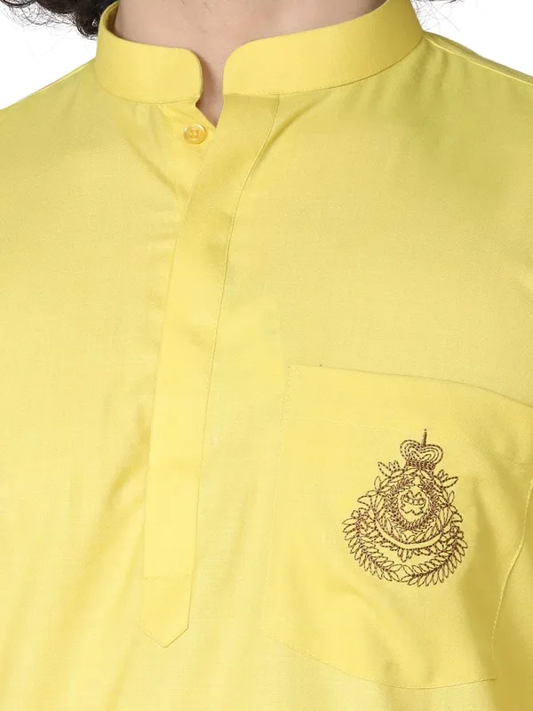 Yellow_Cotton_Full_Sleeve_Regular_Fit_Embroidery_Kurta_For_Men