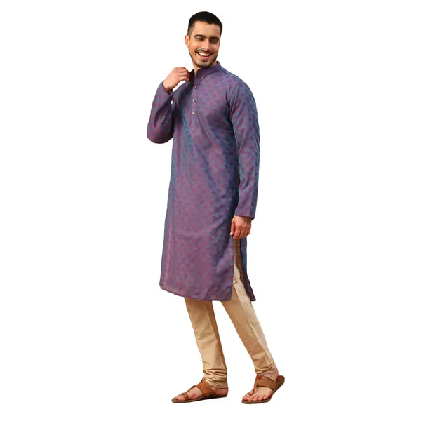 Purple_Cotton_Full_Sleeve_Regular_Fit_Printed_Kurta_Set_For_Men