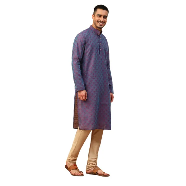 Purple_Cotton_Full_Sleeve_Regular_Fit_Printed_Kurta_Set_For_Men