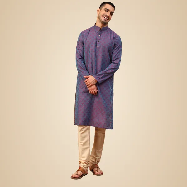 Purple_Cotton_Full_Sleeve_Regular_Fit_Printed_Kurta_Set_For_Men