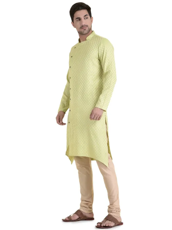Green_Cotton_Grey_Full_Sleeves_Regular_Printed_Kurta_Churidar_Set_For_Men