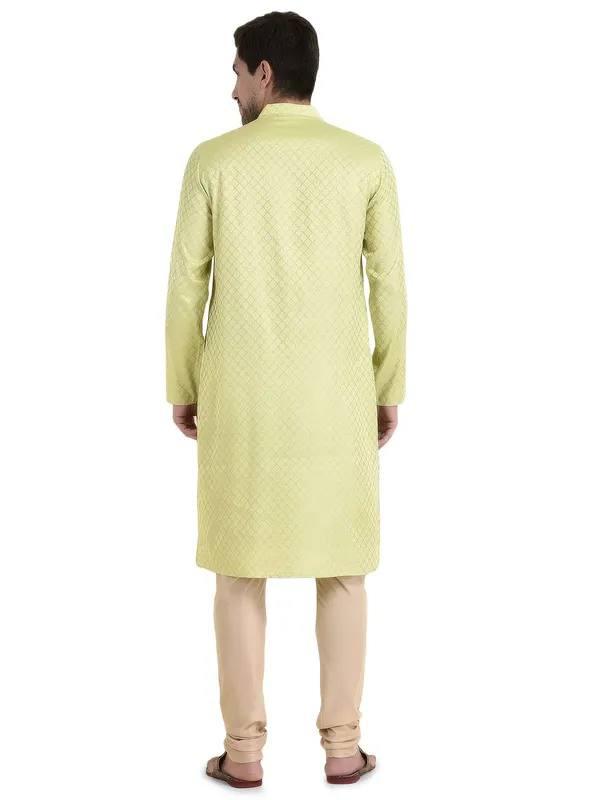 Green_Cotton_Grey_Full_Sleeves_Regular_Printed_Kurta_Churidar_Set_For_Men