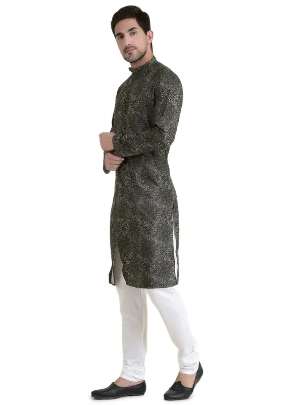 Green_Cotton_Green_Full_Sleeve_Regular_Fit_Printed_Kurta_For_Men