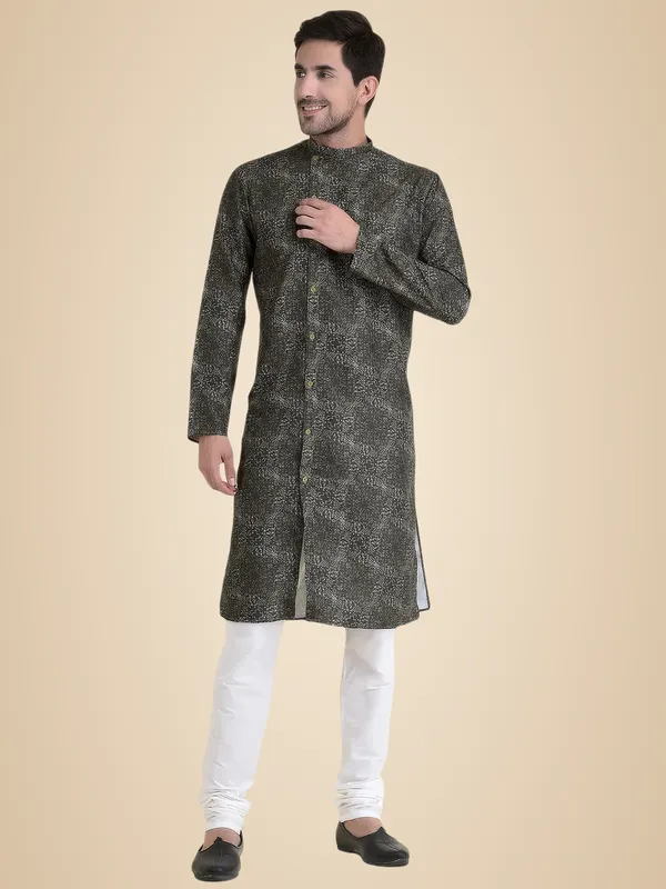 Green_Cotton_Green_Full_Sleeve_Regular_Fit_Printed_Kurta_For_Men