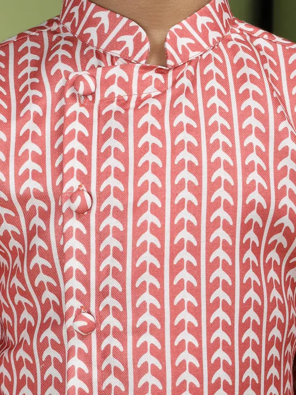 Red_Cotton_Full_Sleeve_Regular_Fit_Printed_Red_Kurta_Churidar_Set_For_Boy