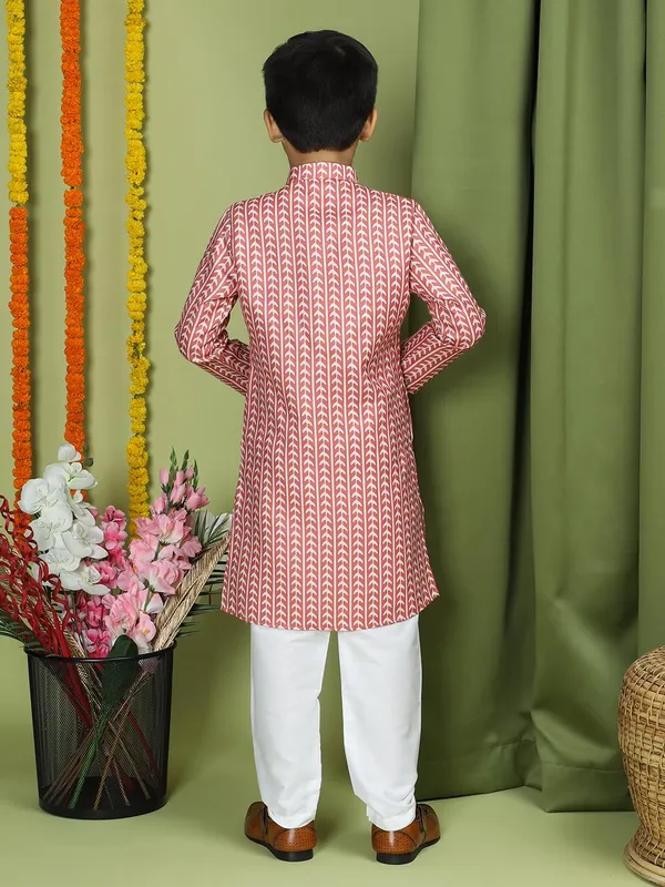 Red_Cotton_Full_Sleeve_Regular_Fit_Printed_Red_Kurta_Churidar_Set_For_Boy