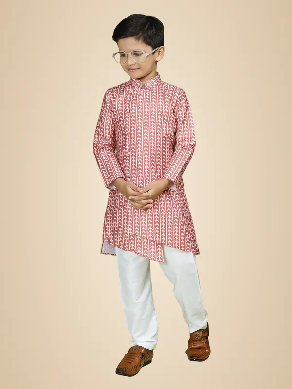 Red_Cotton_Full_Sleeve_Regular_Fit_Printed_Red_Kurta_Churidar_Set_For_Boy