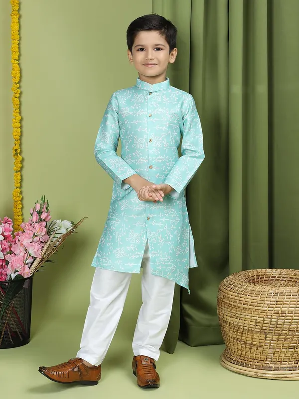 Blue_Cotton_Full_Sleeve_Regular_Fit_Printed_Blue_Kurta_Ͽ�_Comfortable_&_Stylish_For_Boy