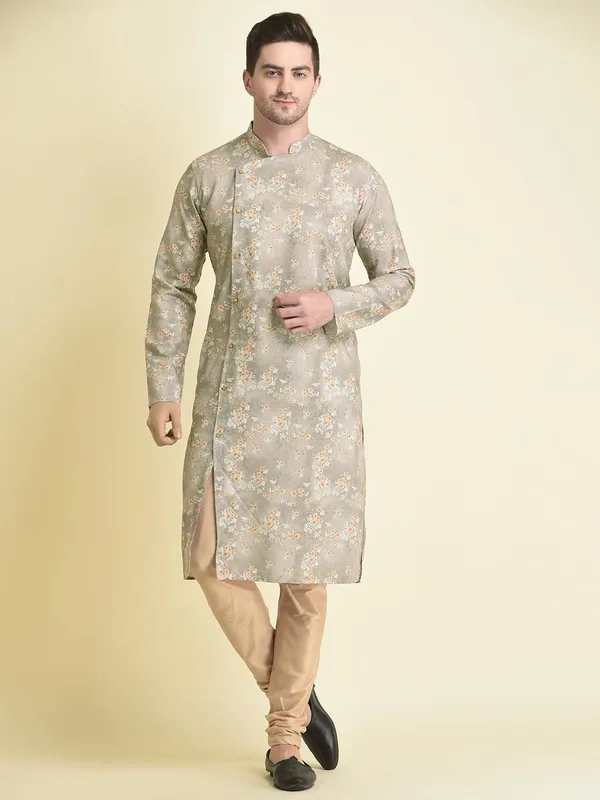 Grey_Cotton_Full_Sleeve_Regular_Fit_Printed_Kurta_For_Men