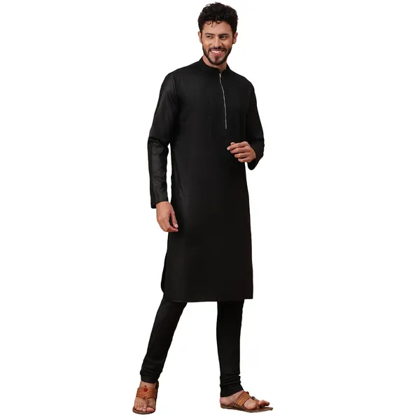 Black_Plain_Full_Sleeves_Regular_Kurta_Set_For_Men