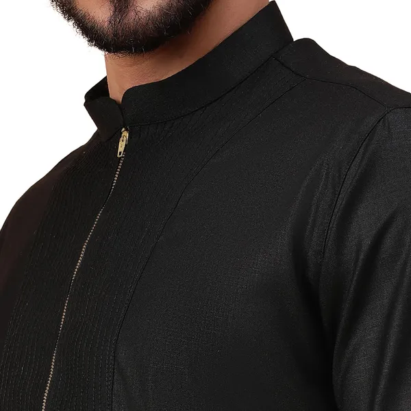 Black_Plain_Full_Sleeves_Regular_Kurta_Set_For_Men