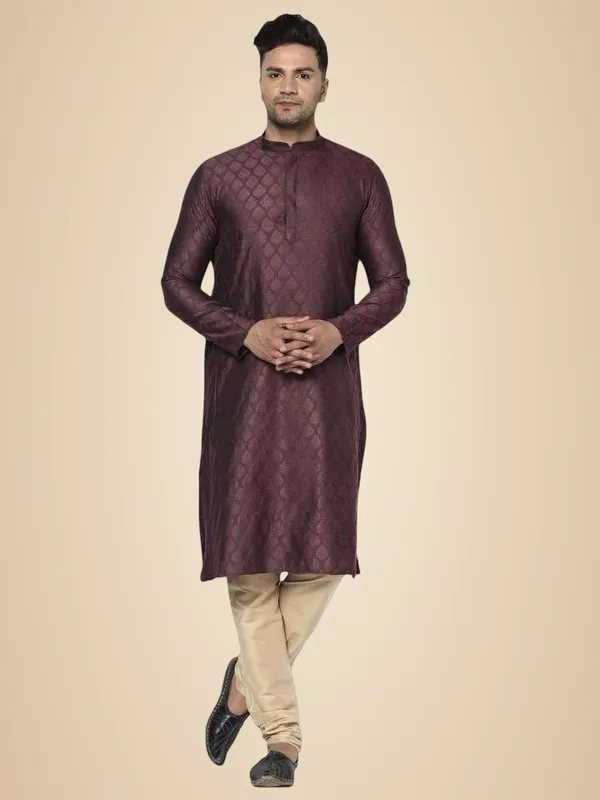 Purple_Jacquard_Full_Sleeve_Regular_Printed_Kurta_Set_For_Men