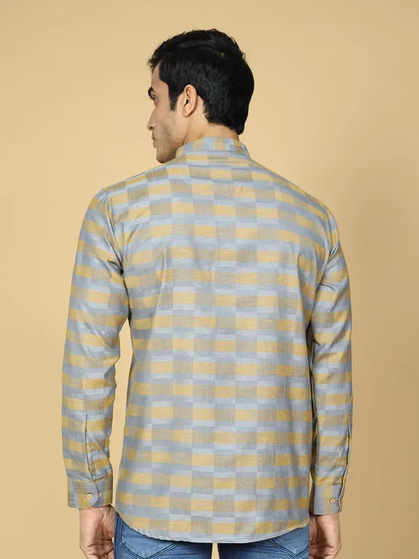 Blue_Cotton_Full_Sleeve_Regular_Fit_Checks_Short_Kurta_For_Men