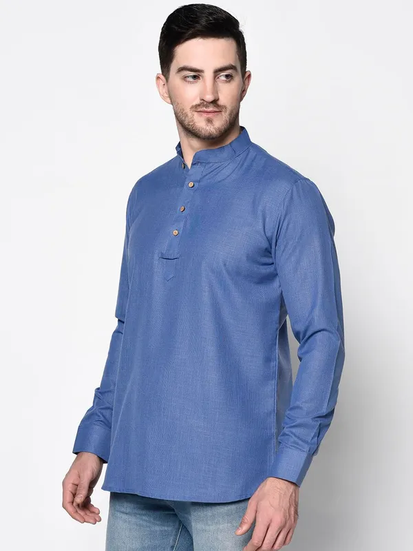 Blue_Full_Sleeve_Regular_Plain_Kurta_For_Men