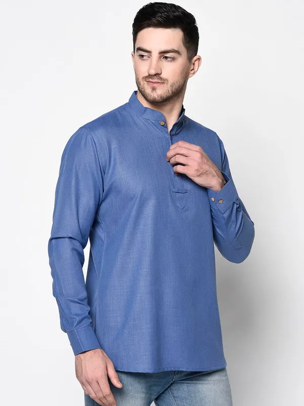 Blue_Full_Sleeve_Regular_Plain_Kurta_For_Men
