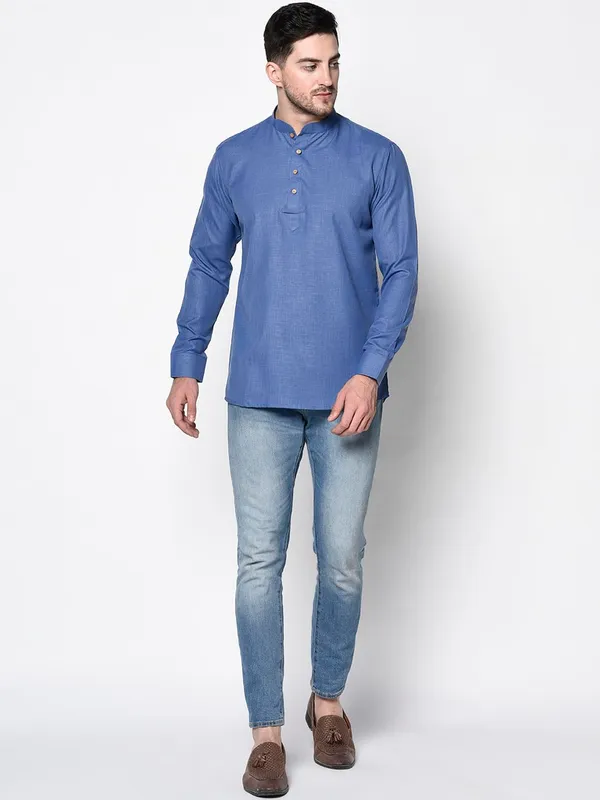 Blue_Full_Sleeve_Regular_Plain_Kurta_For_Men