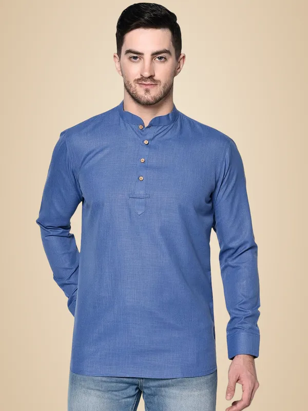 Blue_Full_Sleeve_Regular_Plain_Kurta_For_Men