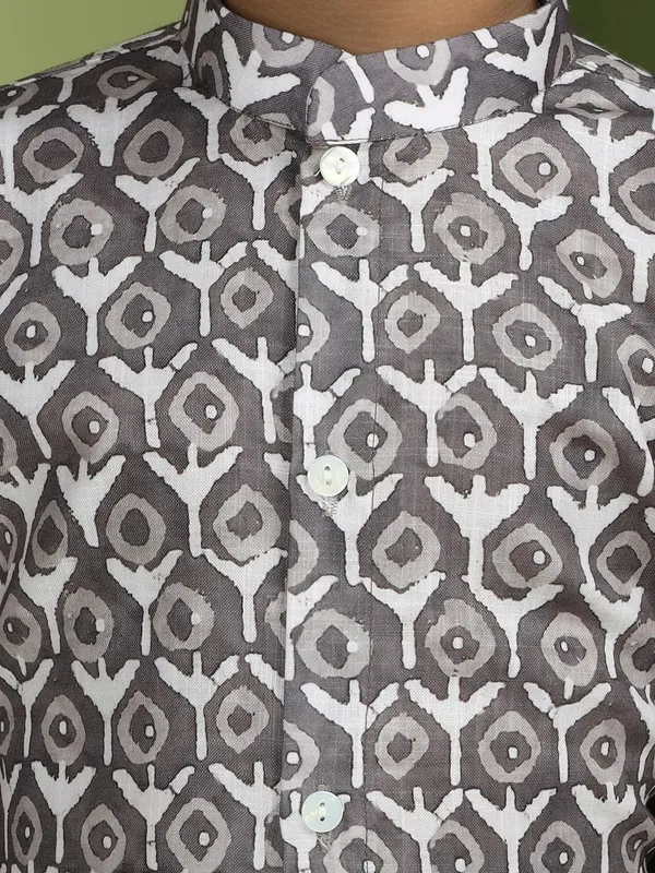 Brown_Cotton_Full_Sleeve_Regular_Fit_Printed_Brown_Kurta_Churidar_Set_For_Boy