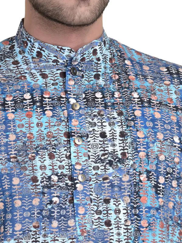 Sky_Blue_Cotton_Peach_Full_Sleeve_Regular_Fit_Printed_Kurta_For_Men