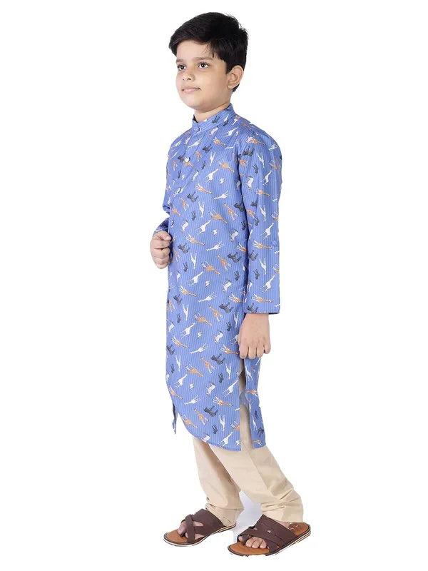 Blue_Cotton_Blue_Full_Sleeve_Regular_Fit_Printed_Kurta_Churidar_For_Kids