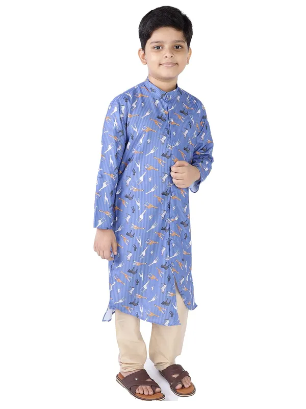 Blue_Cotton_Blue_Full_Sleeve_Regular_Fit_Printed_Kurta_Churidar_For_Kids