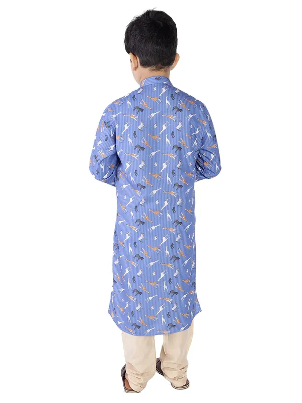 Blue_Cotton_Blue_Full_Sleeve_Regular_Fit_Printed_Kurta_Churidar_For_Kids