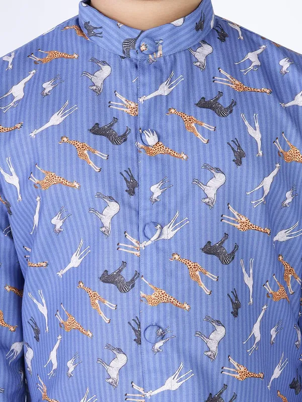 Blue_Cotton_Blue_Full_Sleeve_Regular_Fit_Printed_Kurta_Churidar_For_Kids
