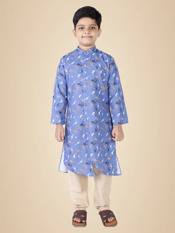 Blue_Cotton_Blue_Full_Sleeve_Regular_Fit_Printed_Kurta_Churidar_For_Kids