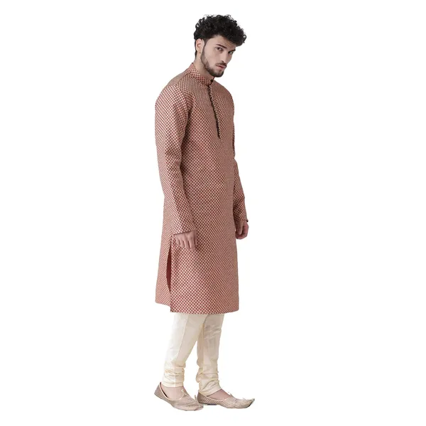 Maroon_Jacquard_White_Full_Sleeve_Regular_Fit_Printed_Kurta_For_Men