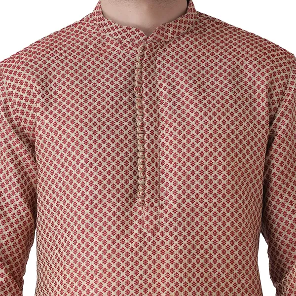 Maroon_Jacquard_White_Full_Sleeve_Regular_Fit_Printed_Kurta_For_Men