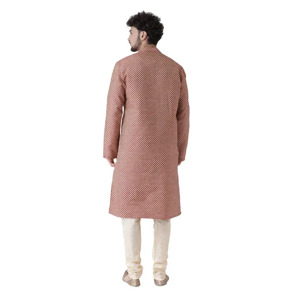 Maroon_Jacquard_White_Full_Sleeve_Regular_Fit_Printed_Kurta_For_Men